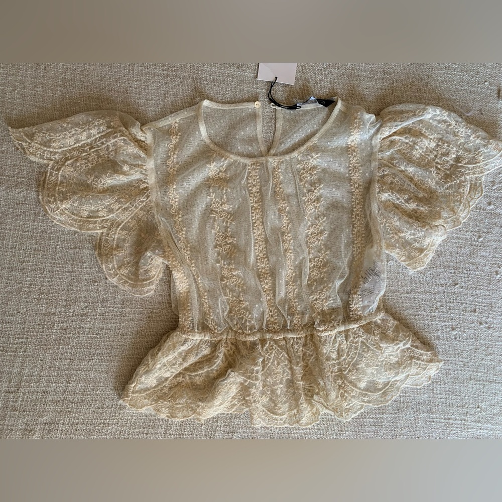 Zara Victorian style short sleeved lace blouse